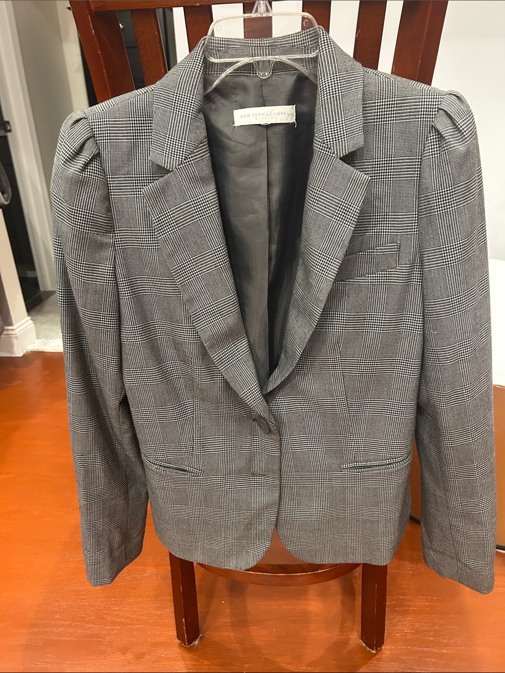 New York & Company Gray Glen Plaid Single-Button Blazer